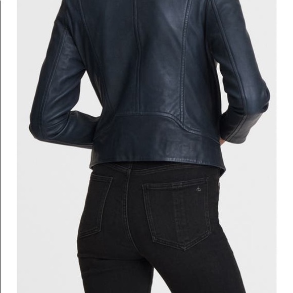 Blue Leather Biker Rag and Bone Jacket. - Picture 5 of 9